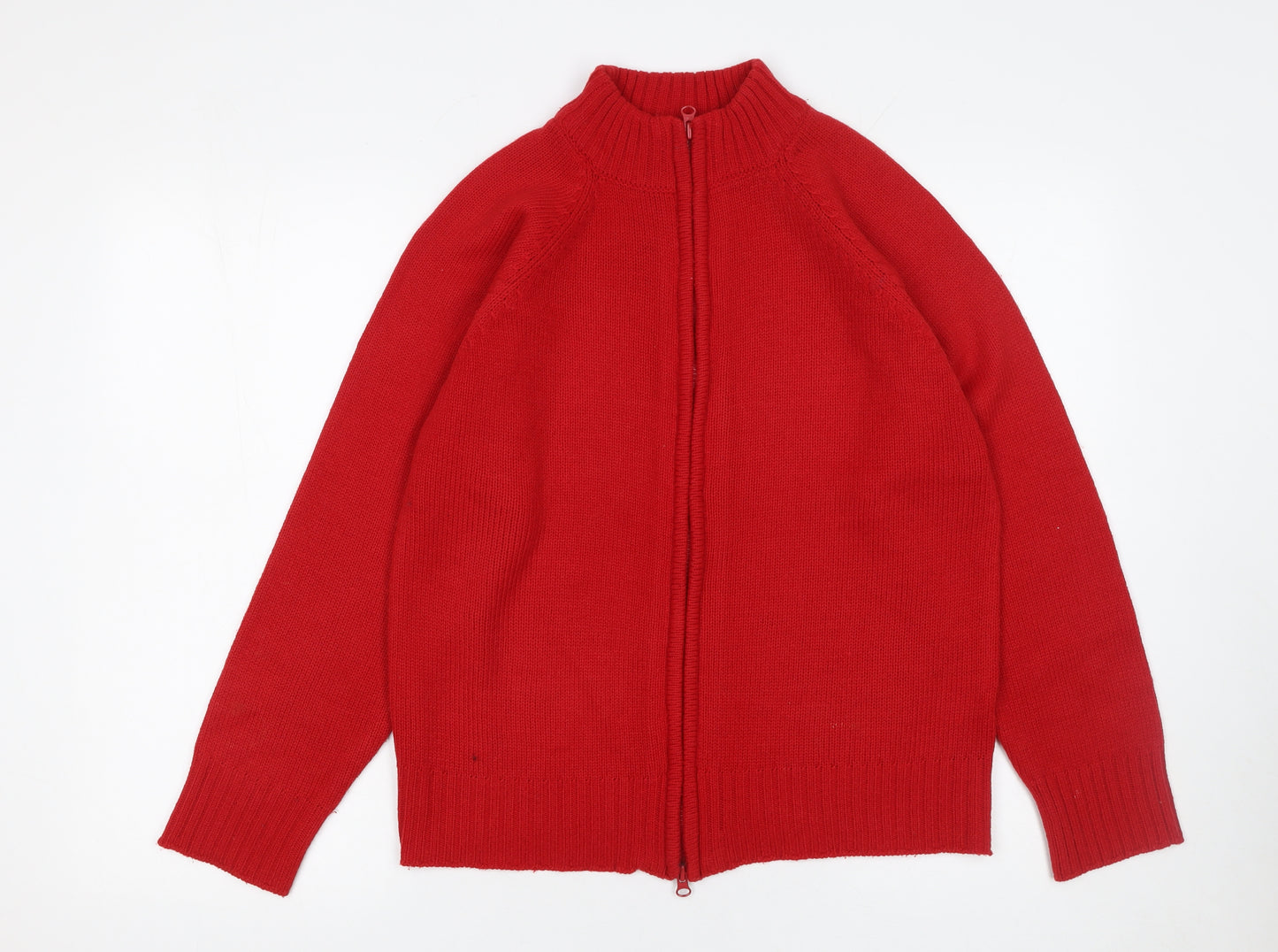 //text.. Womens Red Full Zip High Neck Jumper M Knit Acrylic