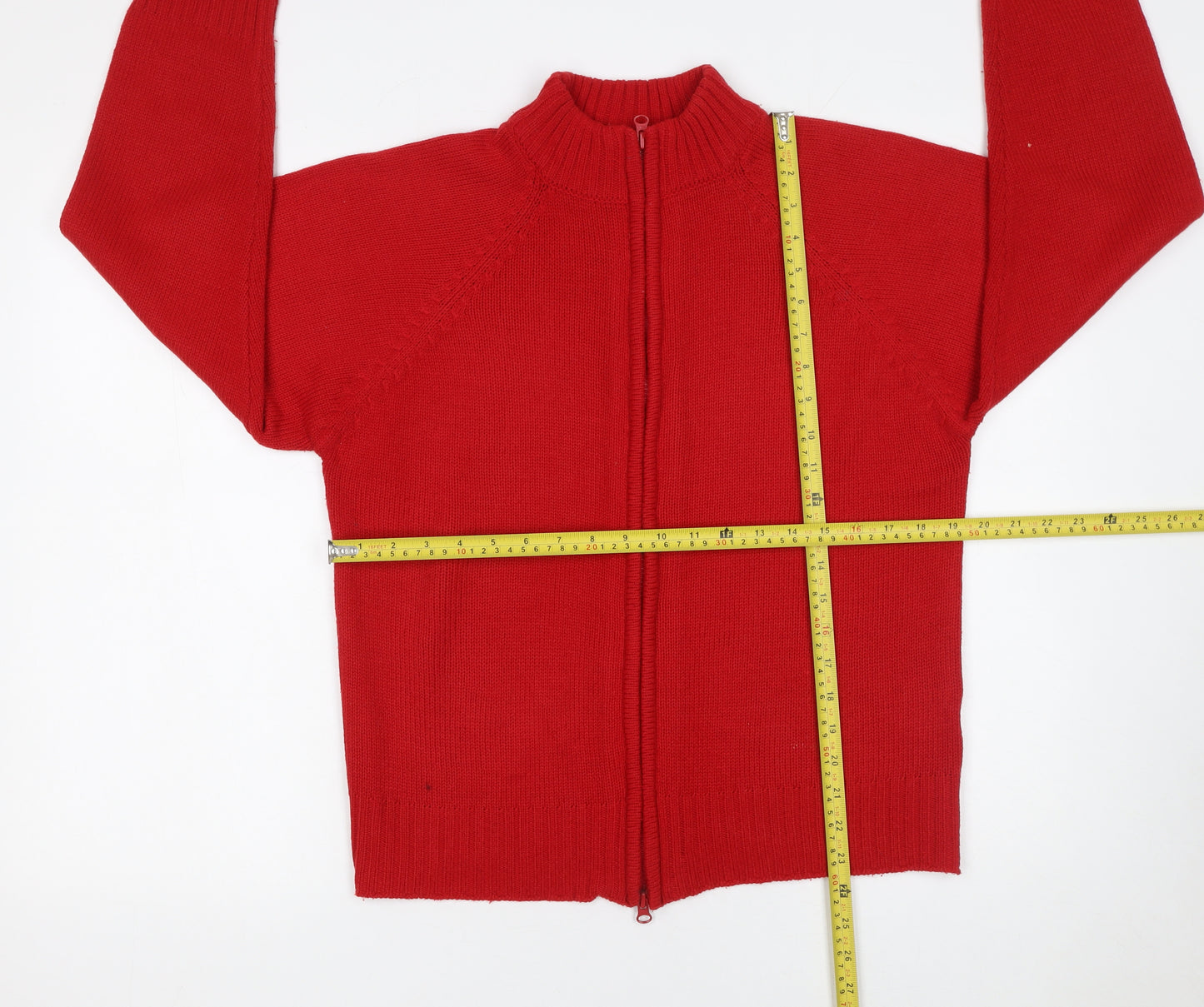 //text.. Womens Red Full Zip High Neck Jumper M Knit Acrylic