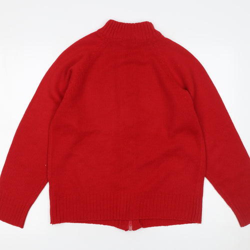 //text.. Womens Red Full Zip High Neck Jumper M Knit Acrylic