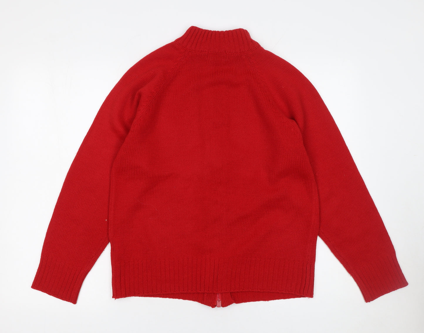 //text.. Womens Red Full Zip High Neck Jumper M Knit Acrylic