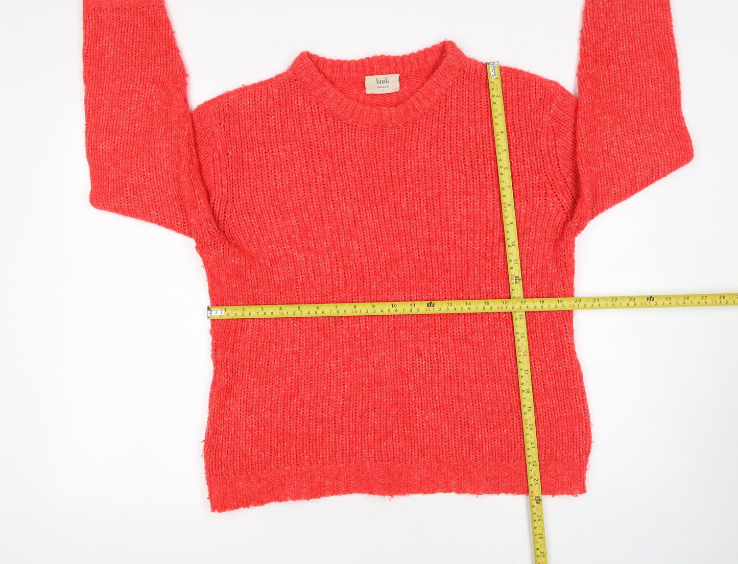 Hush Womens Red Chunky Knit Wool Blend Pullover Jumper Size S
