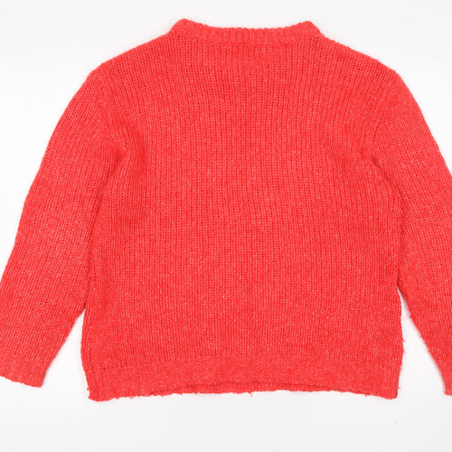 Hush Womens Red Chunky Knit Wool Blend Pullover Jumper Size S