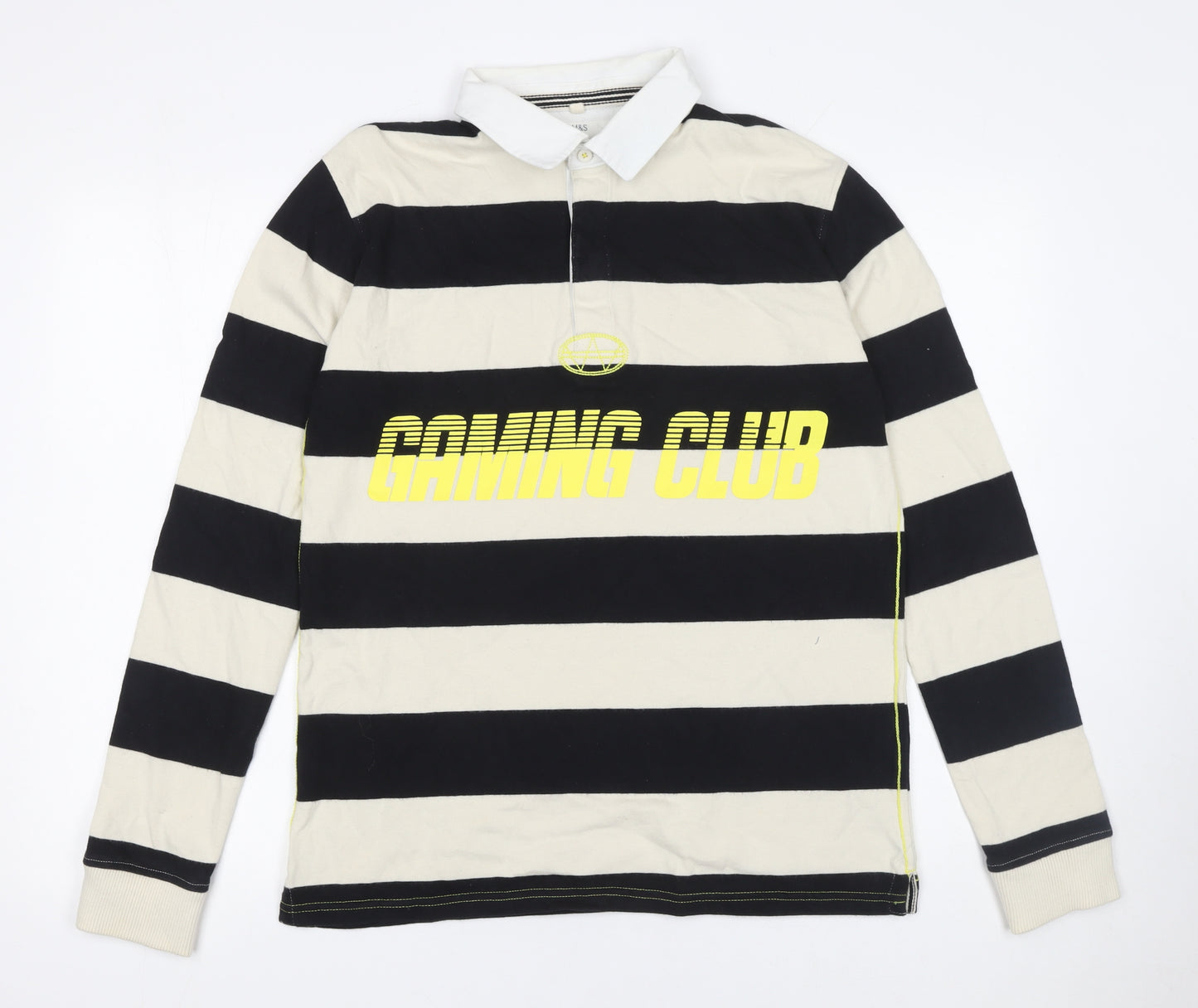 Marks and Spencer Boys Black Striped Long Sleeve Gaming Polo Shirt 15-16 Years