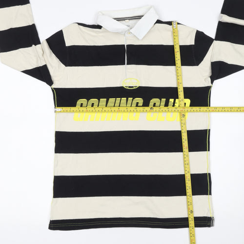 Marks and Spencer Boys Black Striped Long Sleeve Gaming Polo Shirt 15-16 Years