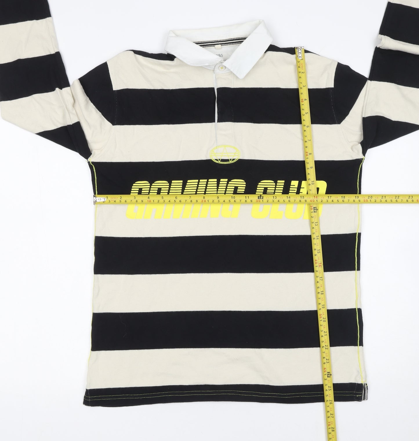 Marks and Spencer Boys Black Striped Long Sleeve Gaming Polo Shirt 15-16 Years