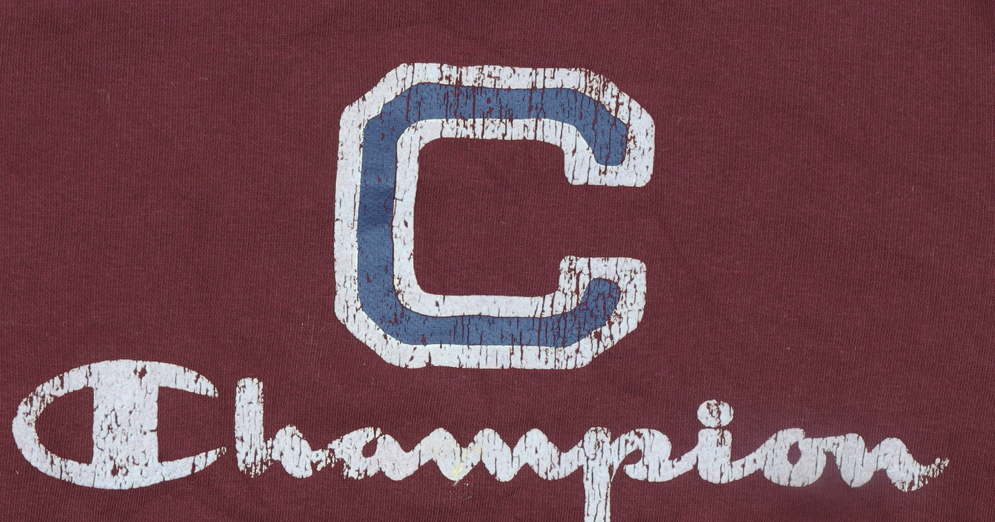Champion Women’s Burgundy Pullover Sweatshirt Medium Cotton Blend Graphic Logo