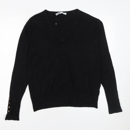 ZARA Womens Black V-Neck Long Sleeve Knit Pullover Jumper Size 18 Plus