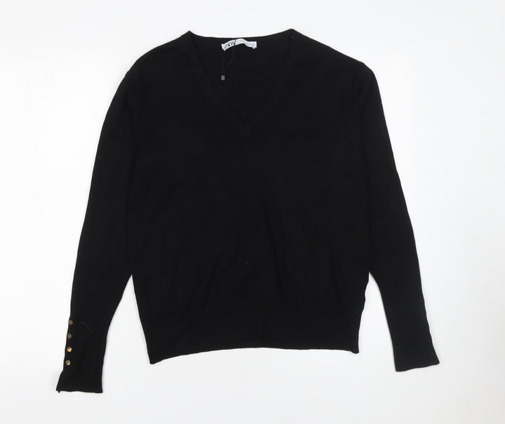 ZARA Womens Black V-Neck Long Sleeve Knit Pullover Jumper Size 18 Plus