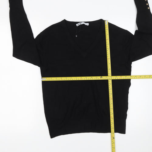 ZARA Womens Black V-Neck Long Sleeve Knit Pullover Jumper Size 18 Plus