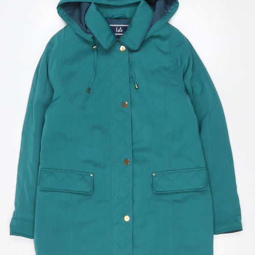 Isle Women’s Teal Hooded Quilted Jacket Size 10 Polyester Mid-Length
