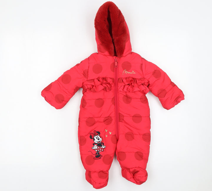 Disney Baby Girls Red Minnie Mouse Puffer Snowsuit 0-3 Months Hooded Winter