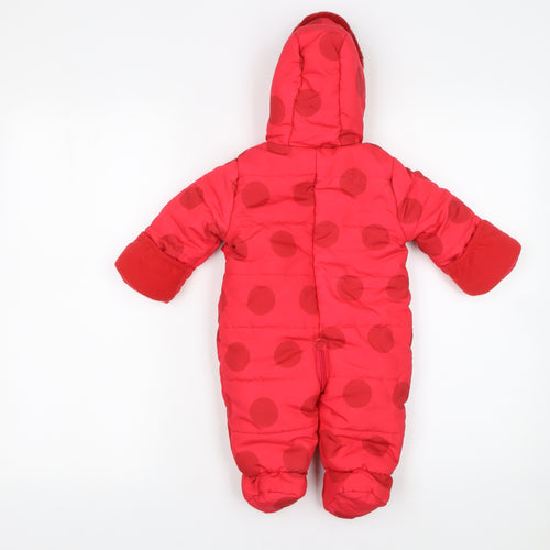 Disney Baby Girls Red Minnie Mouse Puffer Snowsuit 0-3 Months Hooded Winter