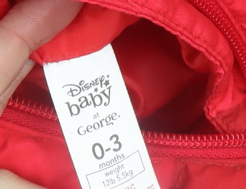 Disney Baby Girls Red Minnie Mouse Puffer Snowsuit 0-3 Months Hooded Winter