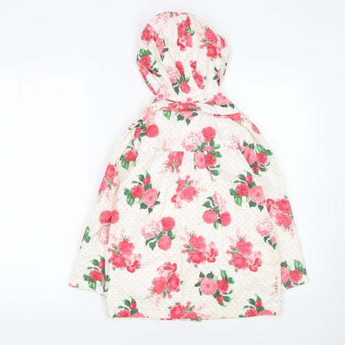 Mothercare Girls White Floral Hooded Rain Coat 6-7 Years Cotton Lined