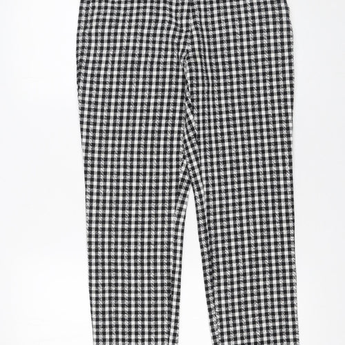 ZARA Women’s Black Check Cotton Blend Straight Trousers Size S