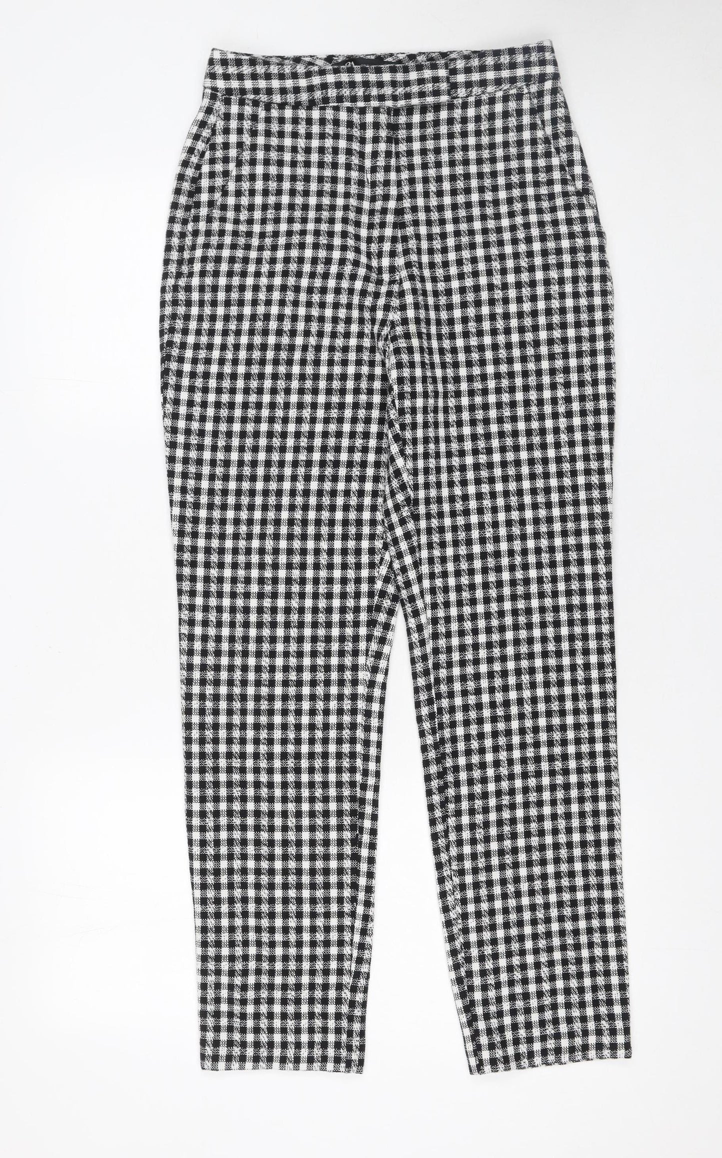 ZARA Women’s Black Check Cotton Blend Straight Trousers Size S