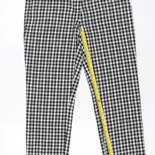 ZARA Women’s Black Check Cotton Blend Straight Trousers Size S
