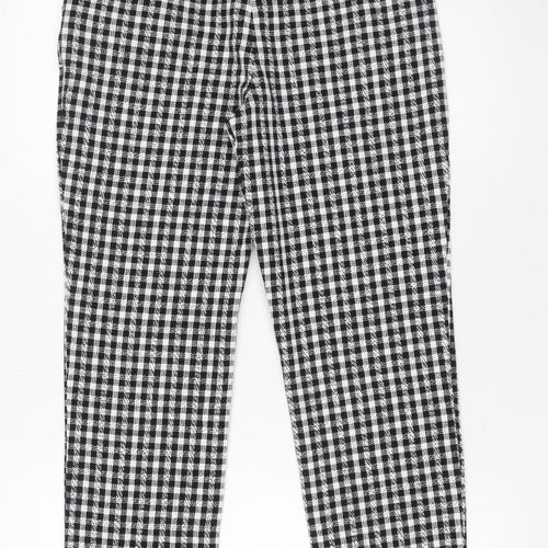 ZARA Women’s Black Check Cotton Blend Straight Trousers Size S