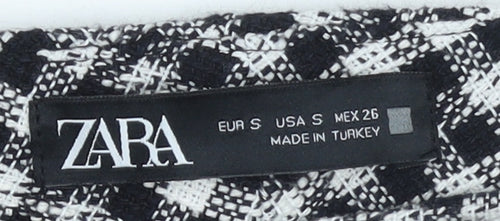 ZARA Women’s Black Check Cotton Blend Straight Trousers Size S