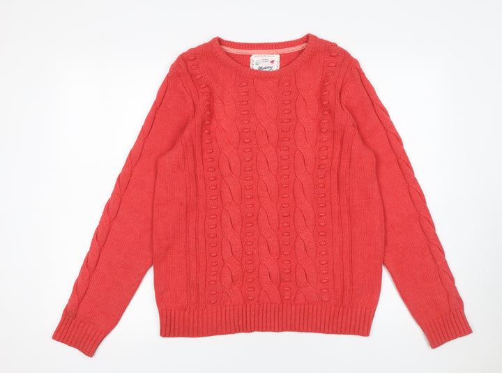 Mantaray Women’s Red Cable Knit Cotton Blend Jumper Size 14