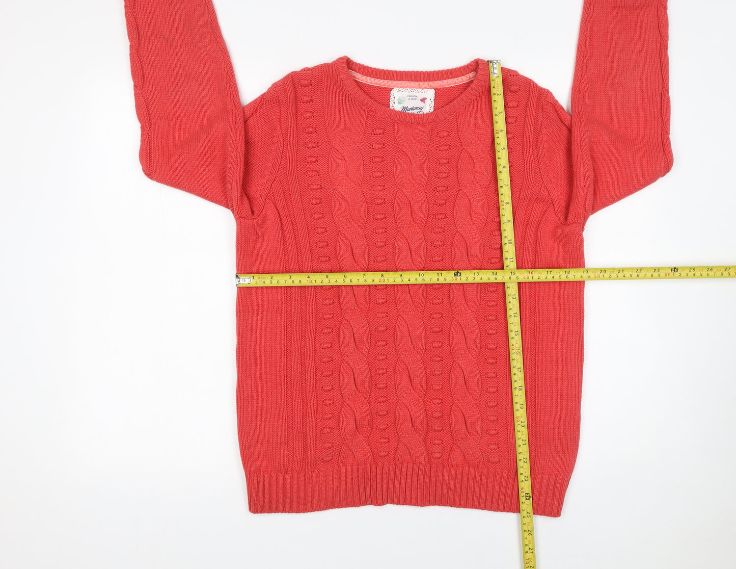 Mantaray Women’s Red Cable Knit Cotton Blend Jumper Size 14