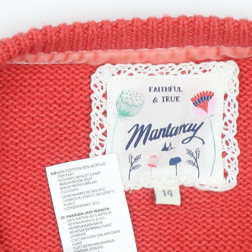 Mantaray Women’s Red Cable Knit Cotton Blend Jumper Size 14