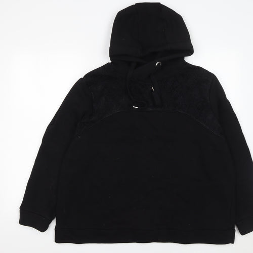 Gallery Womens Black Large Pullover Hoodie with Lace Detail