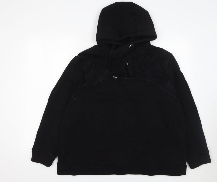 Gallery Womens Black Large Pullover Hoodie with Lace Detail