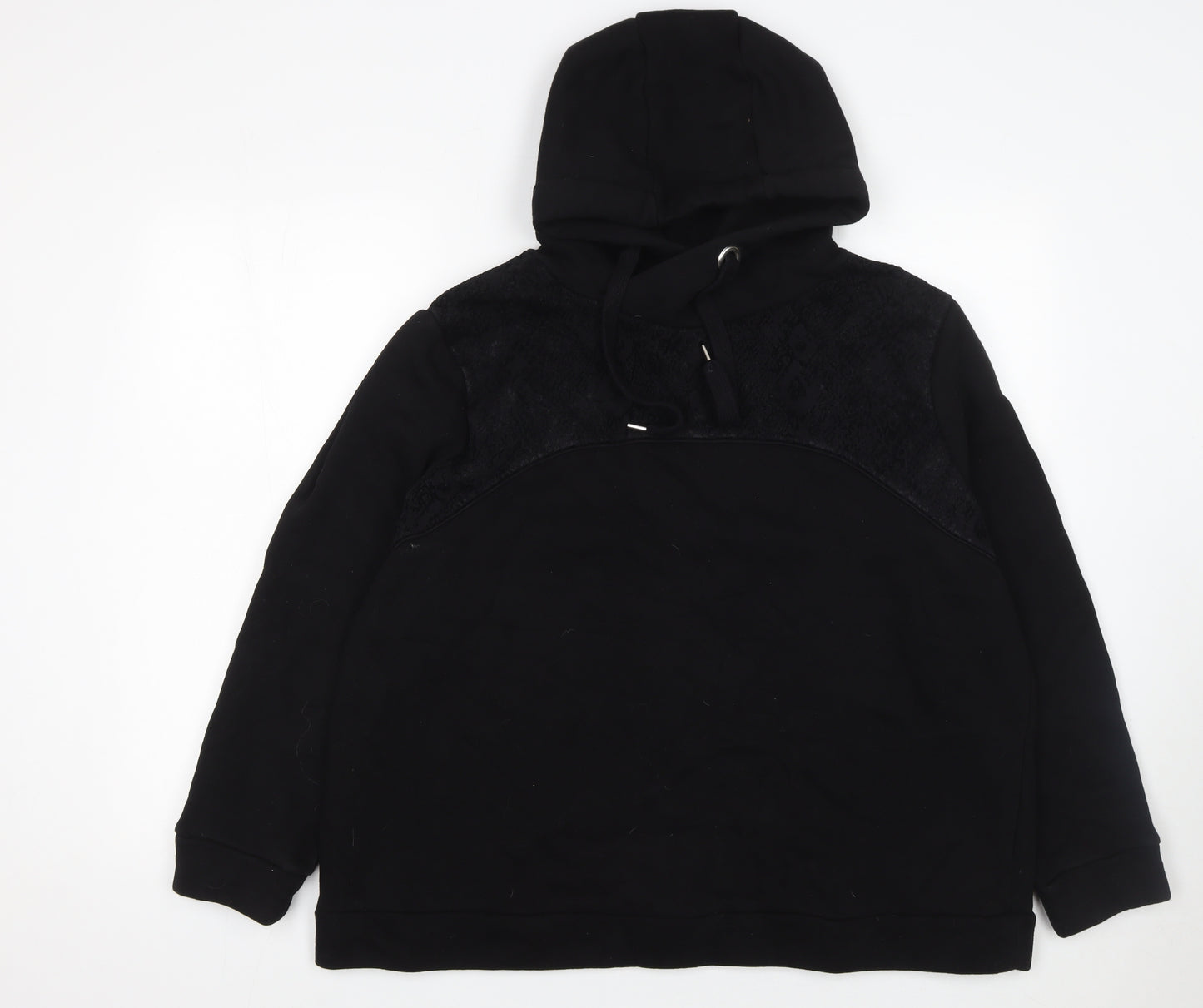 Gallery Womens Black Large Pullover Hoodie with Lace Detail