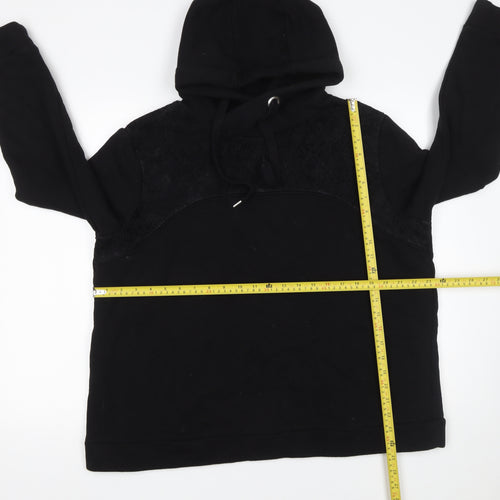 Gallery Womens Black Large Pullover Hoodie with Lace Detail