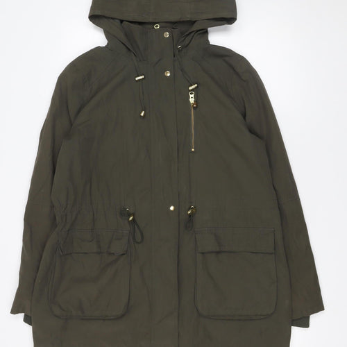 Oasis Womens Green Hooded Parka Coat Size M Cotton Nylon Mid-Length