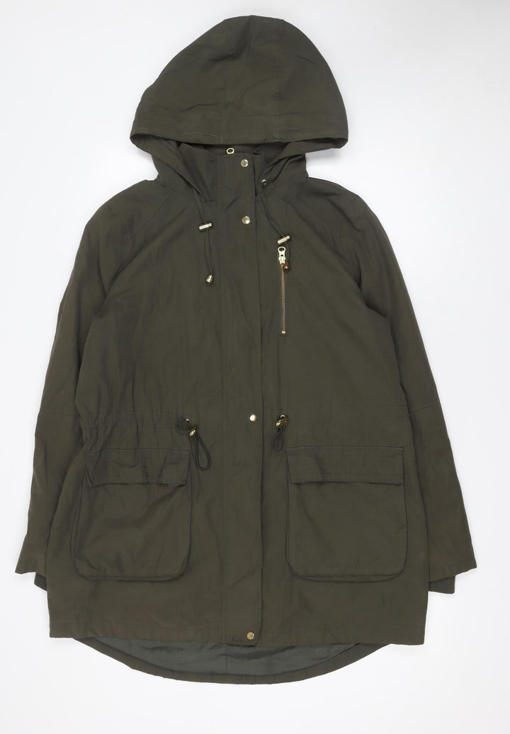 Oasis Womens Green Hooded Parka Coat Size M Cotton Nylon Mid-Length