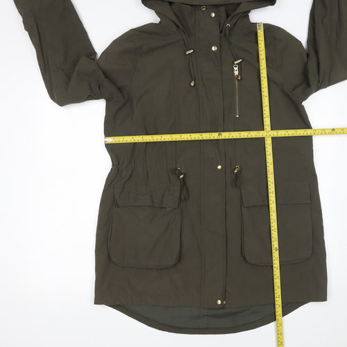 Oasis Womens Green Hooded Parka Coat Size M Cotton Nylon Mid-Length