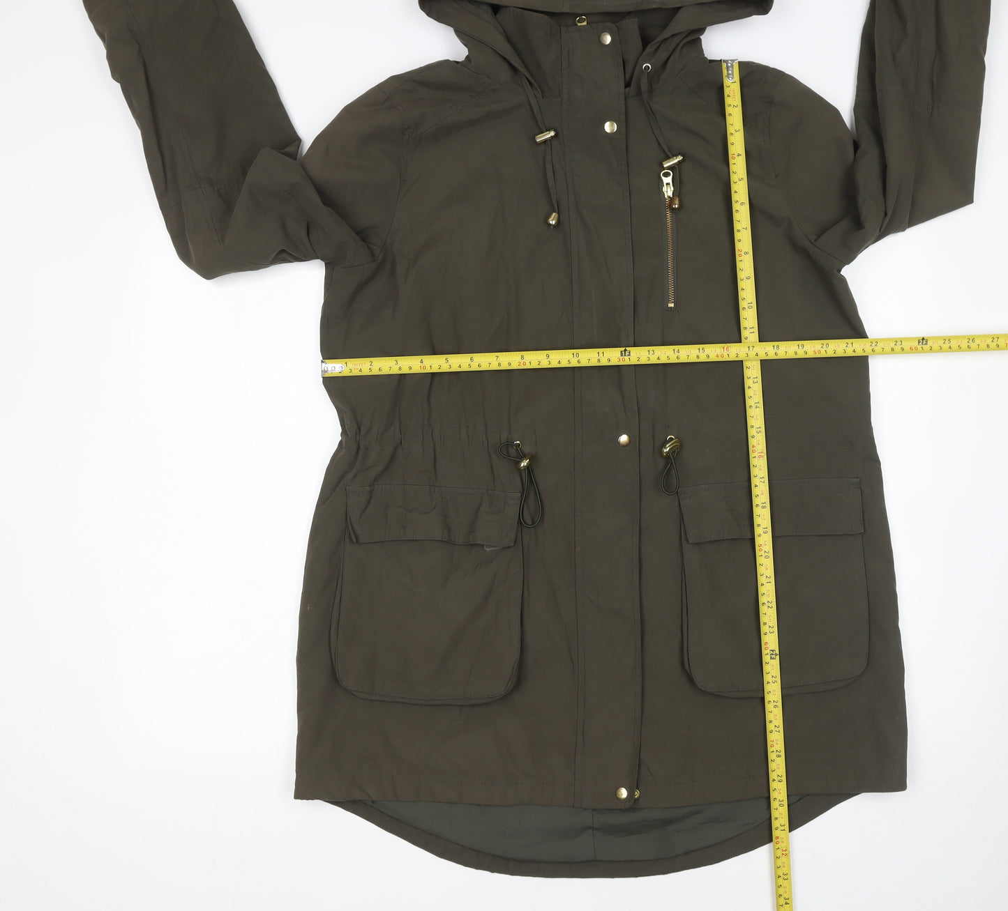 Oasis Womens Green Hooded Parka Coat Size M Cotton Nylon Mid-Length