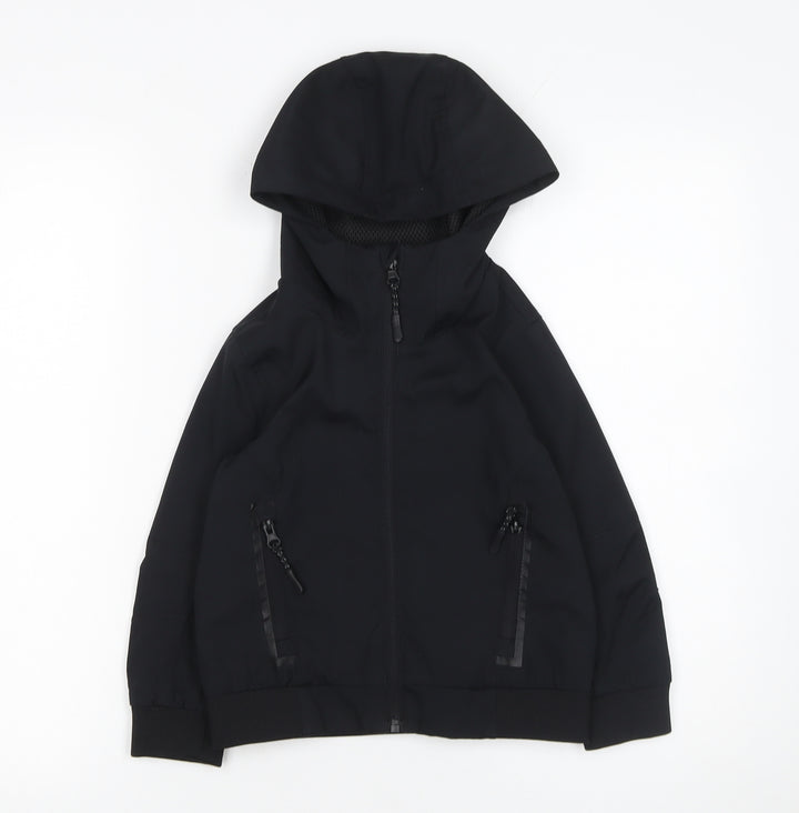 Bluezoo Boys Black Hooded Windbreaker Jacket Size 4-5 Years