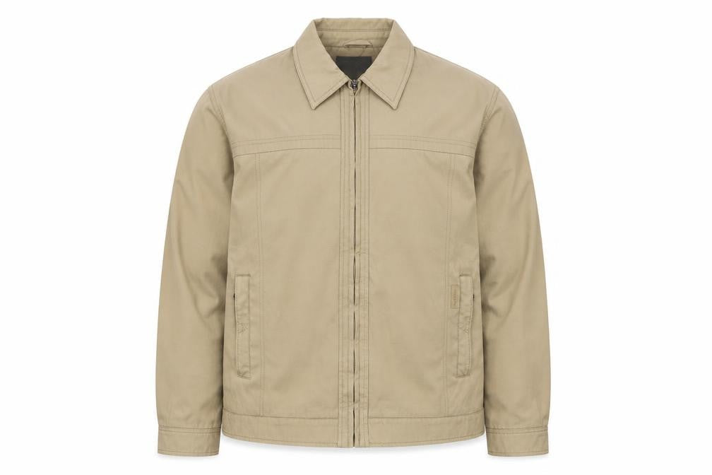 Front view of Bosideng Men's Beige Cotton Full Zip Casual Jacket, size L