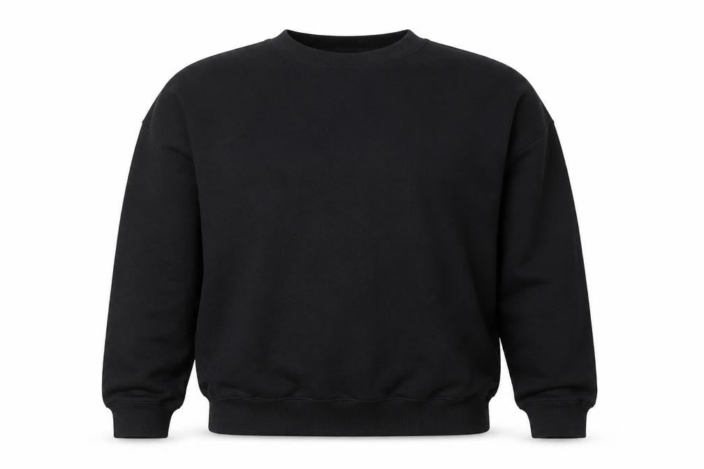 Front view of boohooMAN Men's Black Paris Graphic Print Pullover Sweatshirt, size S