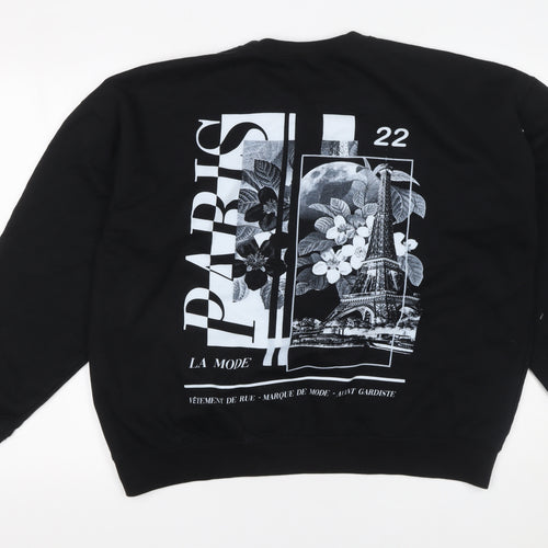 boohooMAN Men's Black Paris Graphic Print Pullover Sweatshirt Size S