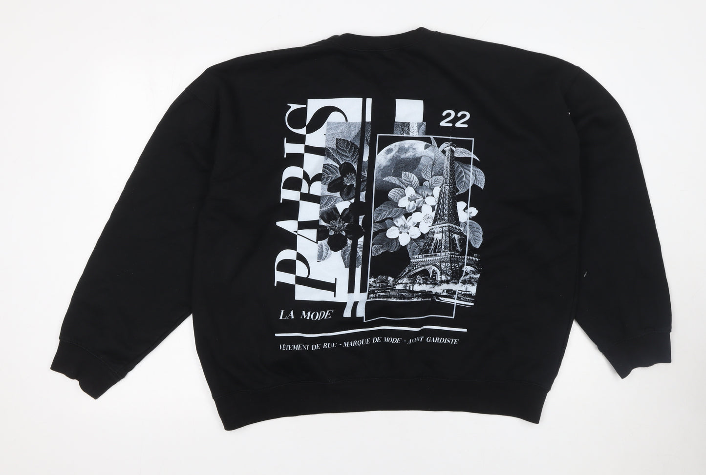 boohooMAN Men's Black Paris Graphic Print Pullover Sweatshirt Size S
