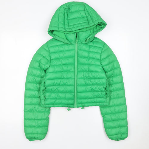 Primark Cares Womens Green 2XS Cropped Puffer Jacket Hooded Lightweight