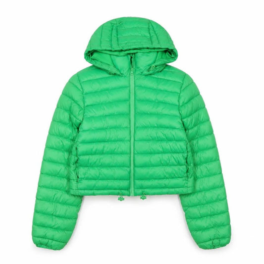 Front view of Primark Cares women’s green 2xs cropped puffer jacket hooded lightweight