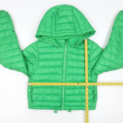 Primark Cares Womens Green 2XS Cropped Puffer Jacket Hooded Lightweight