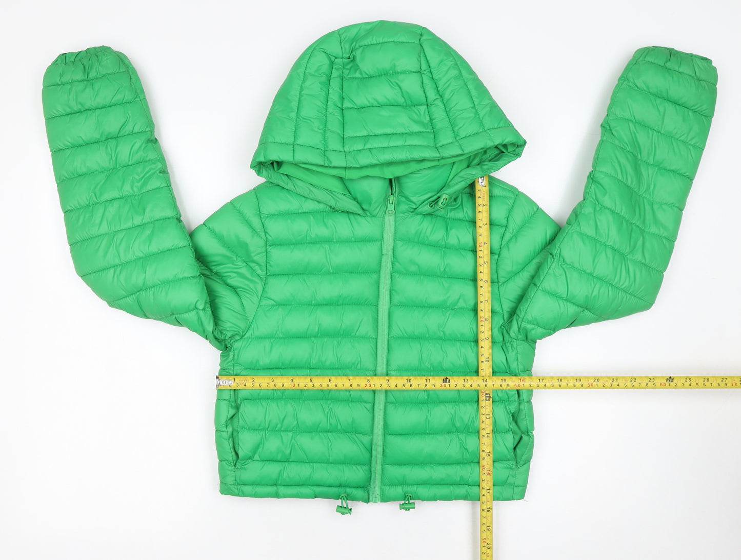 Primark Cares Womens Green 2XS Cropped Puffer Jacket Hooded Lightweight