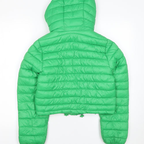 Primark Cares Womens Green 2XS Cropped Puffer Jacket Hooded Lightweight