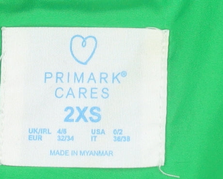 Primark Cares Womens Green 2XS Cropped Puffer Jacket Hooded Lightweight