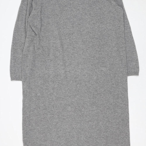 Zara Women Grey Wool Blend Long Sleeve Midi Jumper Dress Size 12