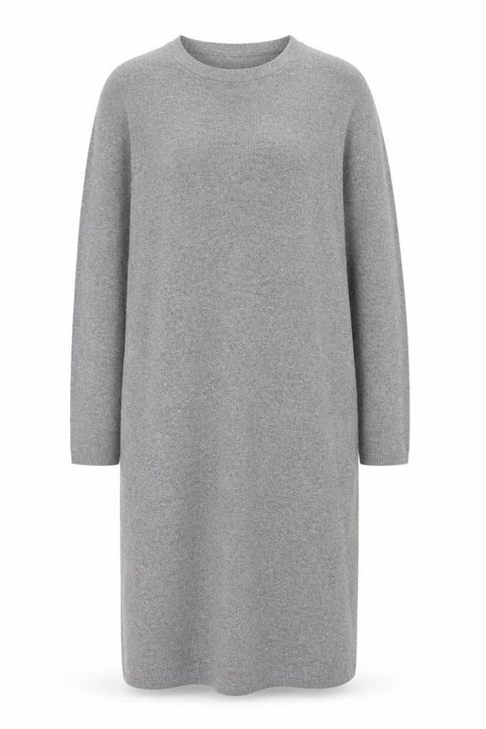 Front view of Zara Women Grey Wool Blend Long Sleeve Midi Jumper Dress, size 12