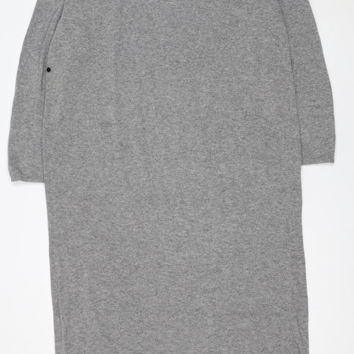 Zara Women Grey Wool Blend Long Sleeve Midi Jumper Dress Size 12