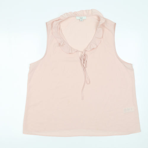Marks and Spencer Womens Pink Ruffle Tie Neck Sleeveless Blouse Size 18