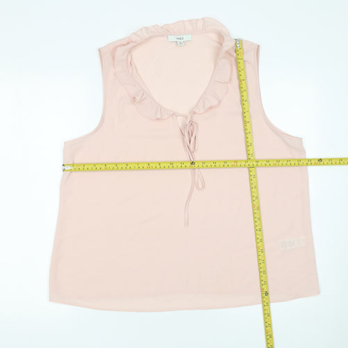 Marks and Spencer Womens Pink Ruffle Tie Neck Sleeveless Blouse Size 18